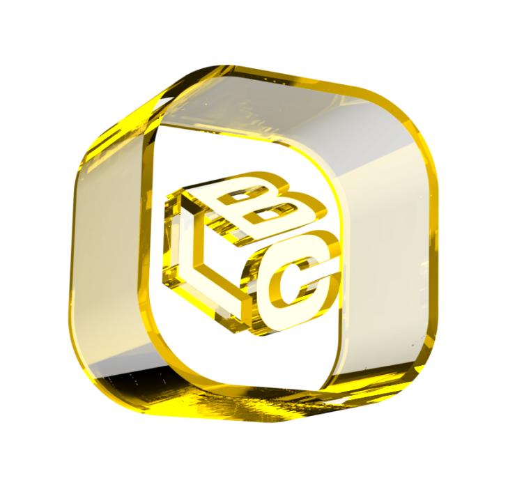 Logo 3D dourado com letras ABC dentro de um contorno transparente